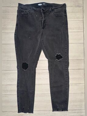 Old Navy Black Rockstar Super Skinny Mid-rise Distressed Jeans